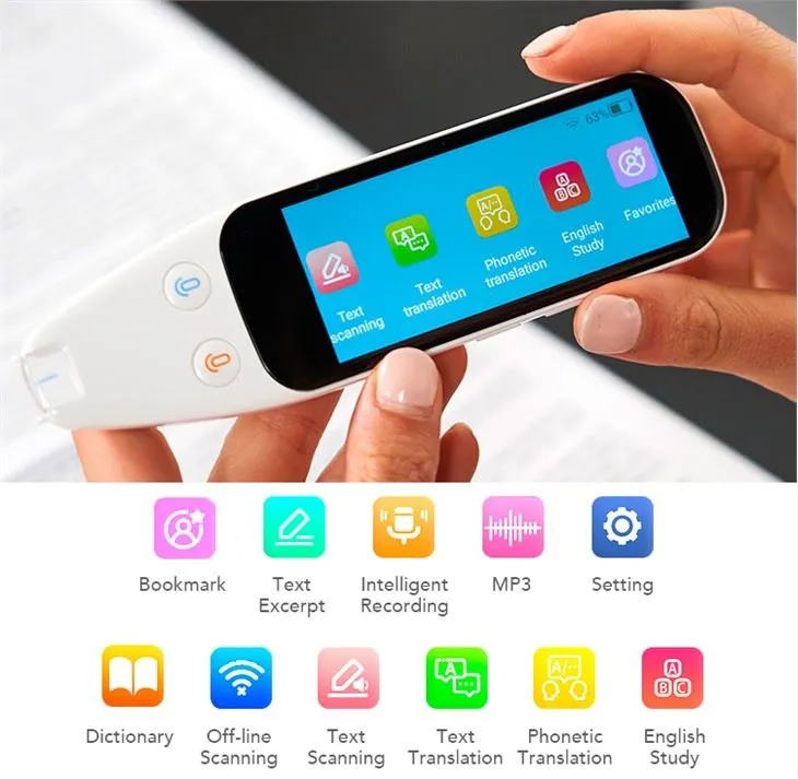 Dispositivo tradutor de idioma de digitalização com tela sensível ao toque de 3,46 polegadas
